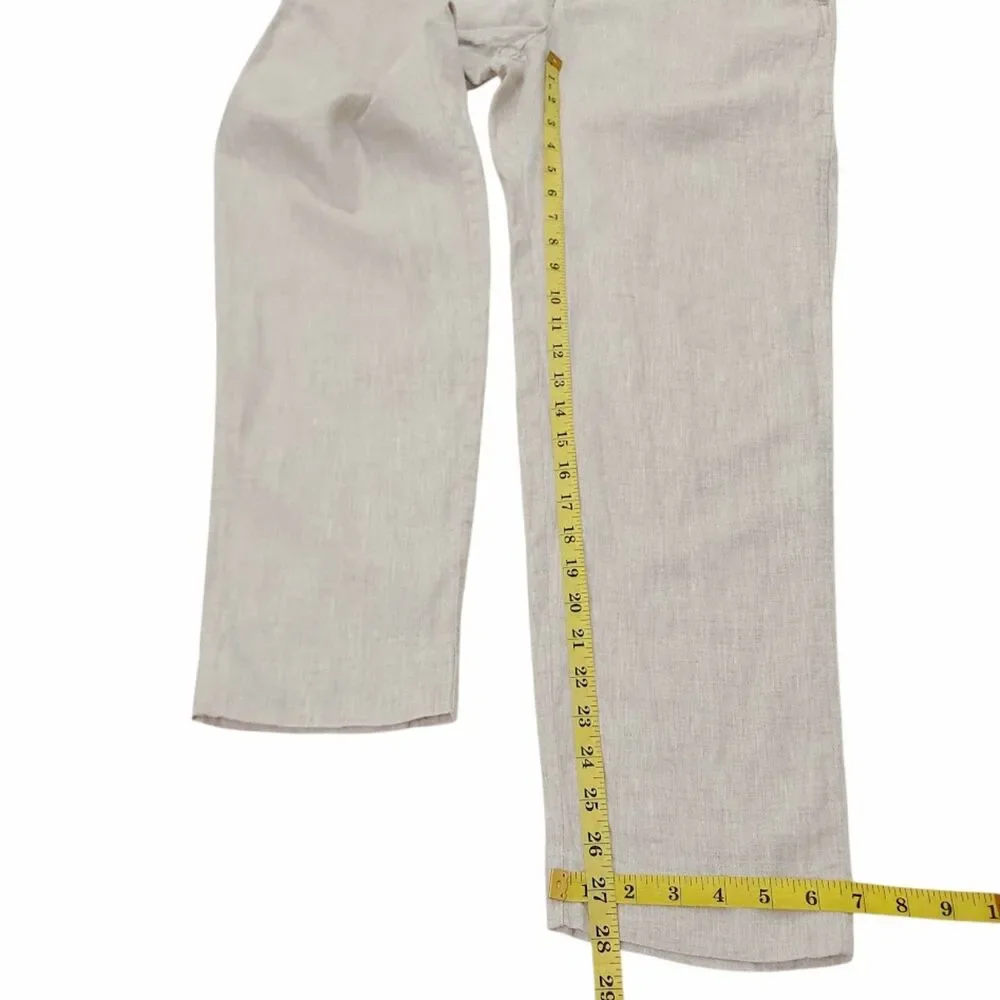 Zara Pants Trousers Mens Large Beige 100% Linen Straight Leg Lounge Beach
